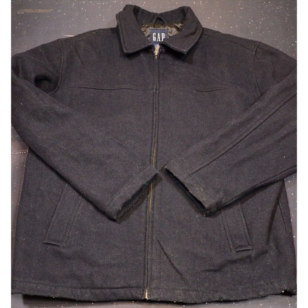 Vintage Gap Men's Wool Jacket Large Navy Collared Quilted Lined Pockets Full Zip
